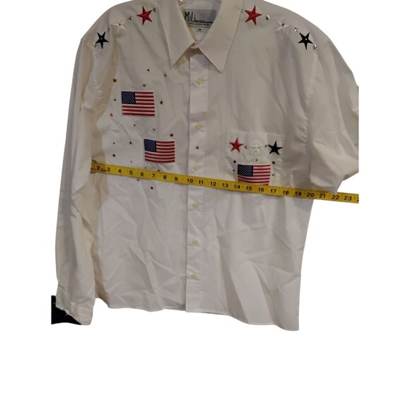 Mili Designs Women's Medium Patriotic American White Long Sleeve Button Shirt - Picture 6 of 11